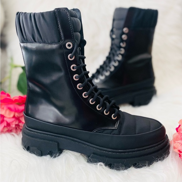 NEW | GANNI Nylon-Trimmed Combat Boots - Picture 2 of 14